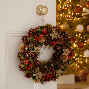 Red Berry and Gold Cone Christmas Wreath 36cm