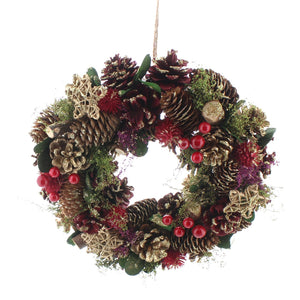 Red Berry and Gold Cone Christmas Wreath 36cm