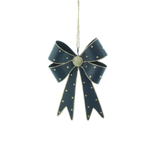 Load image into Gallery viewer, Blue Metal Christmas Bow with Gold Glitter Detail 18cm
