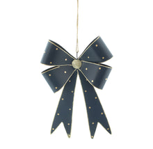 Load image into Gallery viewer, Blue Metal Bow with Gold Glitter Detail 25cm
