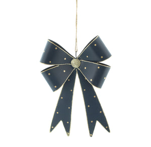 Blue Metal Bow with Gold Glitter Detail 25cm
