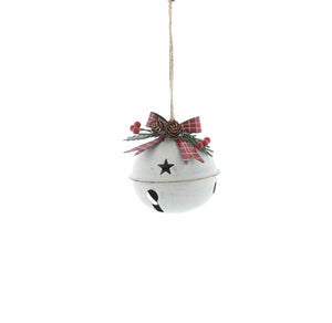 White Christmas Sleigh Bell Decoration with Foliage 8cm