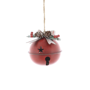 Red Christmas Sleigh Bell with Winter Foliage 8cm