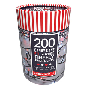 Festive 200 Candy Cane Firefly Lights Battery Operated