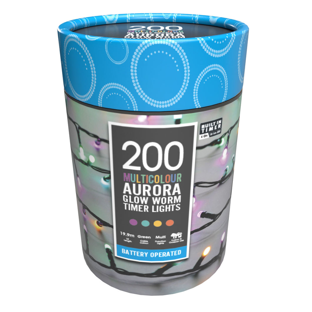 Festive 200 Aurora Glow Worm Lights Battery Operated
