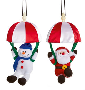 Snowman or Santa Musical Parachuting Characters Battery Operated