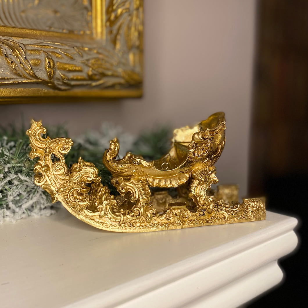 Gold Santa Sleigh Hanging Decoration