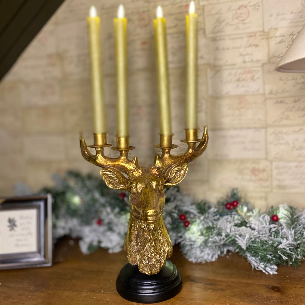 Gold Stag Head Candelabra 30cm