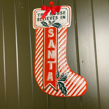 Load image into Gallery viewer, Christmas Vintage Style Red and White Stocking Shape Sign 39cm
