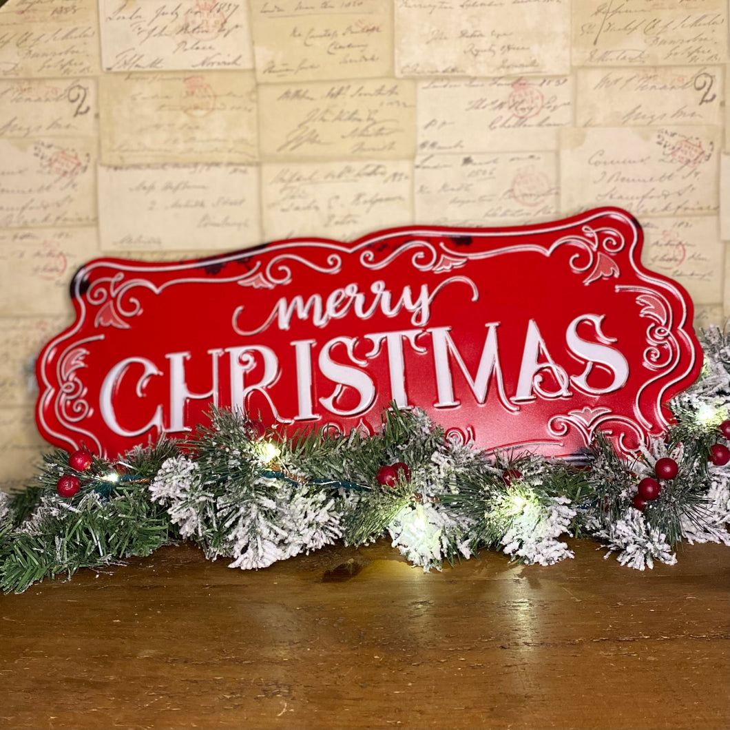 Red Metal Merry Christmas Sign 52cm