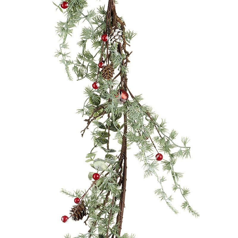 Green Foliage Garland with Red Berries and Bells