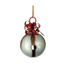 Load image into Gallery viewer, Christmas Silver and Red Rustic Metal Bell Bauble
