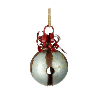 Christmas Silver and Red Rustic Metal Bell Bauble