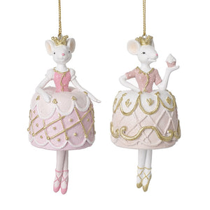 Christmas Pink and Gold Ballerina Mouse Fairies Hanging Decorations