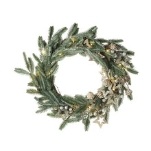 Load image into Gallery viewer, Light Up Wreath With Wooden Stars Glitter Berries
