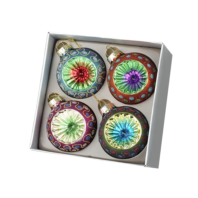 Vintage Style Traditional Colourful Glass Christmas Baubles Set