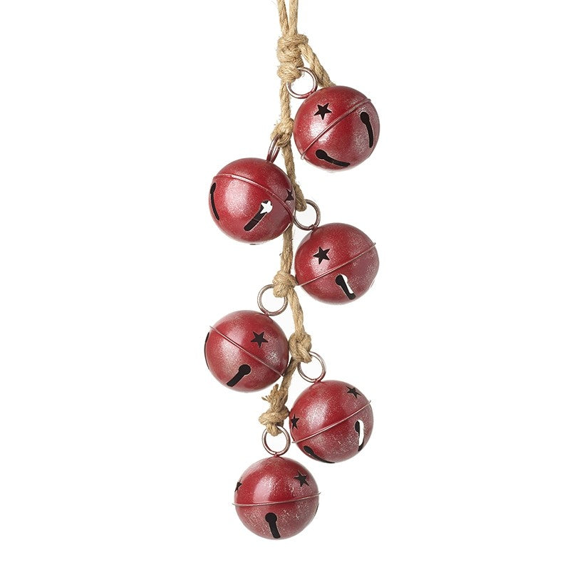 Christmas Hanging Jute Rope with 6 Red Metal Bells