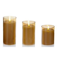 Load image into Gallery viewer, Set of 3 Flickabright Amber Glass Candles
