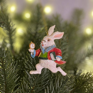 Gisela Graham Resin White Rabbit Hanging Decoration
