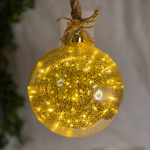 Lumineo Micro LED Silver Ball Decoration with Rope 14cm