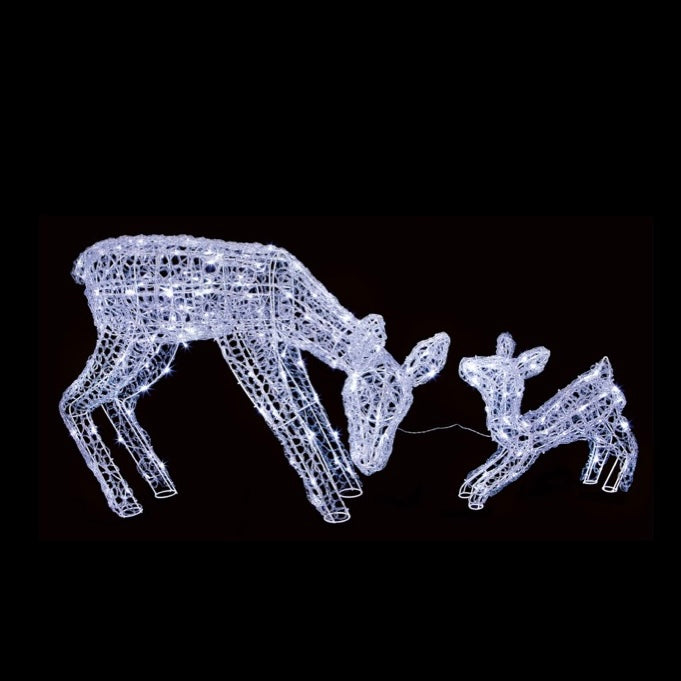 Premier Mother and Baby Soft Acrylic Deer with White LED Lights