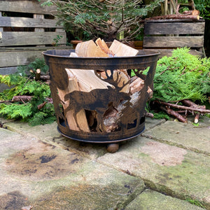 Woodland Stag Design Black Fire Pit Bucket