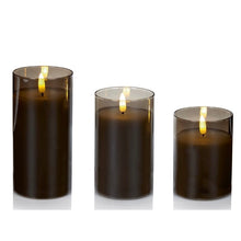 Load image into Gallery viewer, Set of 3 Flickabright Grey Glass Candles
