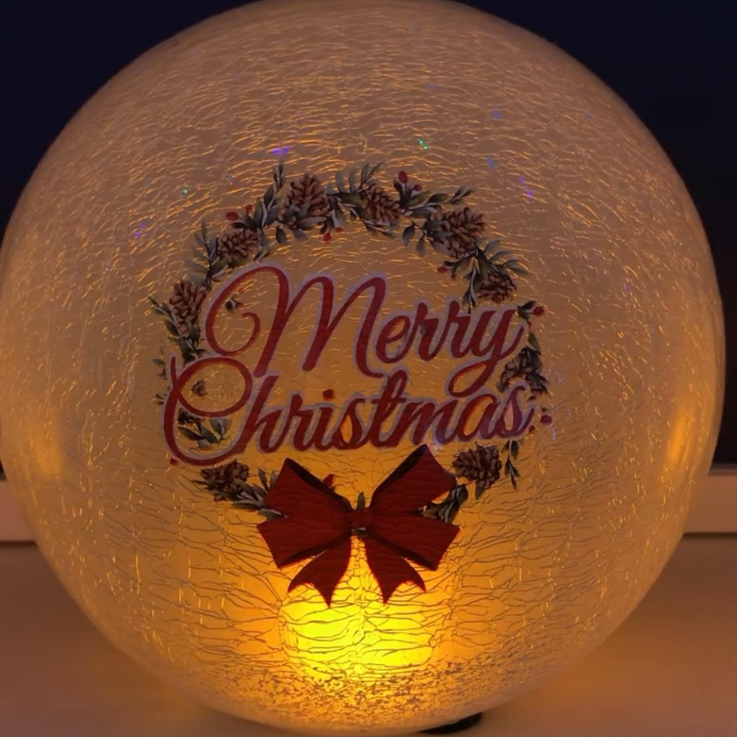 Flickering Crackle Effect Lit 20cm Ball with Christmas Wreath Design