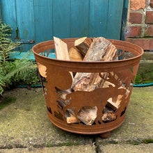 Load image into Gallery viewer, Woodland Stag Design Rust Fire Pit Bucket
