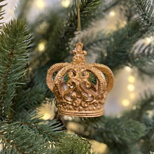 Load image into Gallery viewer, Gold Crown Hanging Christmas Decoration 9cm
