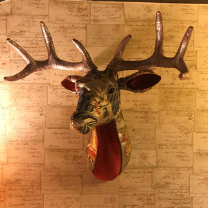 Christmas Vintage Style Fabric Stags Head Decoration