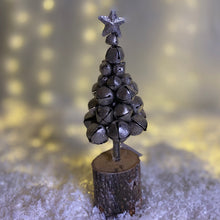 Load image into Gallery viewer, Silver Christmas Bells Tree on Wooden Log

