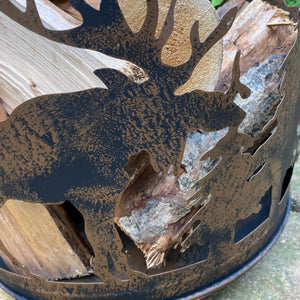 Woodland Stag Design Black Fire Pit Bucket