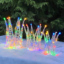 Load image into Gallery viewer, Christmas Soft Acrylic 3 Piece Set of Crowns 140 Multi Coloured LED Lights
