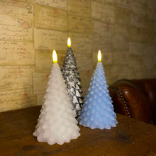 Load image into Gallery viewer, Set of 3 Cool and Calm Flickering Christmas Tree Candles
