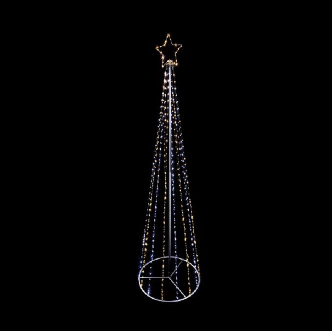 Christmas Pyramid Tree with Star Warm White and White LED Lights 2.5m