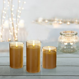 Set of 3 Flickabright Amber Glass Candles