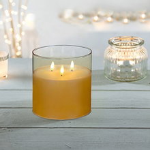 Load image into Gallery viewer, Flickabright Amber Glass Triple Wick Candle
