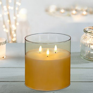 Flickabright Amber Glass Triple Wick Candle