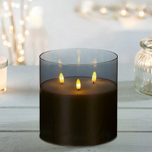 Load image into Gallery viewer, Flickabright Grey Glass Triple Wick Candle
