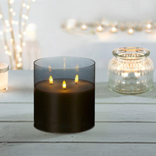 Load image into Gallery viewer, Flickabright Grey Glass Triple Wick Candle
