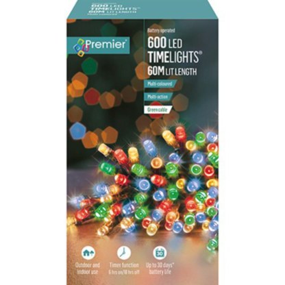 Premier TimeLights 600 Multi Coloured LED Battery Operated String Lights