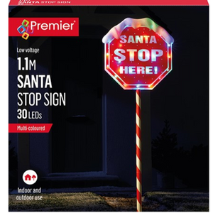 Premier Santa Stop Here Lit Sign
