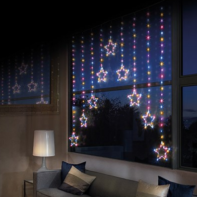 Premier 1.2m x 1.2m Pin Wire Star V Curtain 303 Rainbow LED Lights