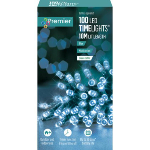 Premier TimeLights 100 Blue LED Battery Operated String Lights