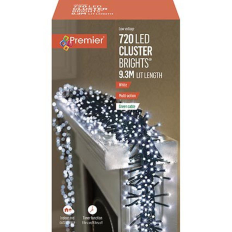Premier 720 LED Cluster Brights White Christmas Lights