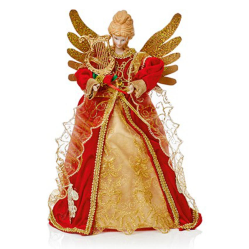 Red Gold Angel Christmas Tree Topper 30cm