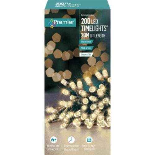 Premier TimeLights 200 Warm White LED Battery Operated String Lights