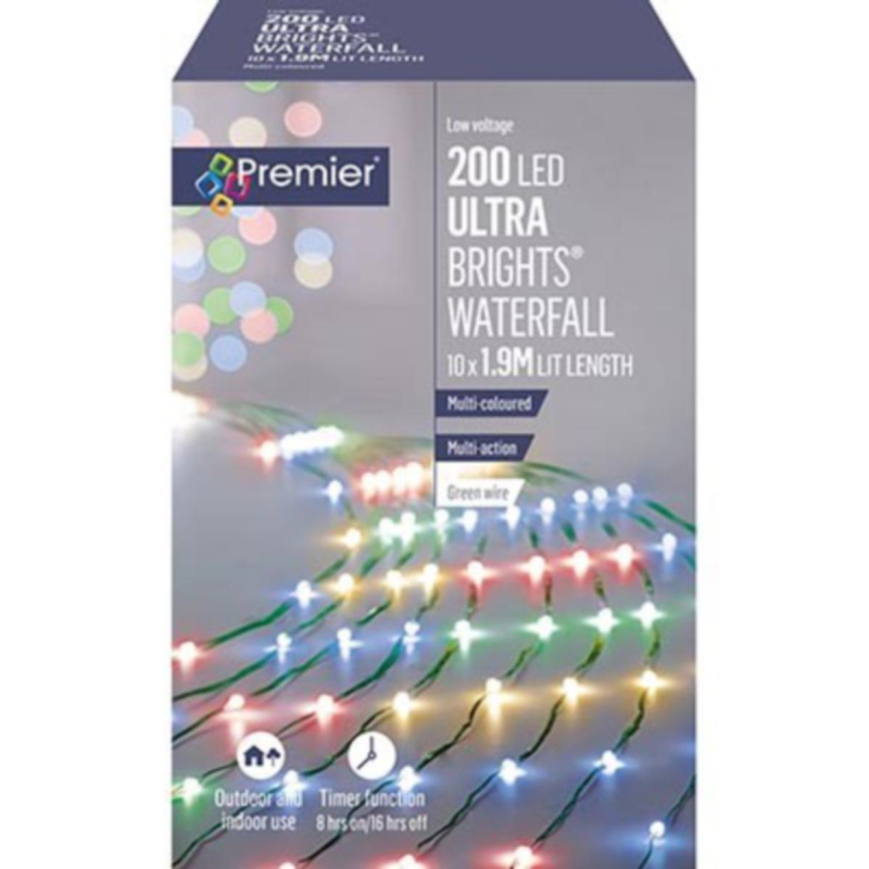 Premier 1.9m UltraBrights 200 Large Multi Colour LED Waterfall Tree Lights