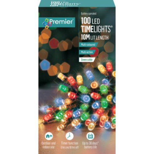 Premier TimeLights 100 Multi-Coloured LED Battery Operated Christmas String Lights
